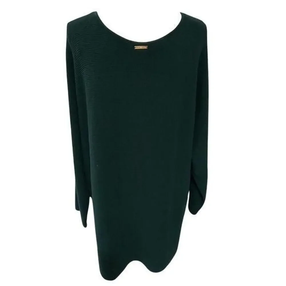 Michael Kors Women Dark Emerald Ribbed Knit Button Side Tunic Sweater 3X NEW